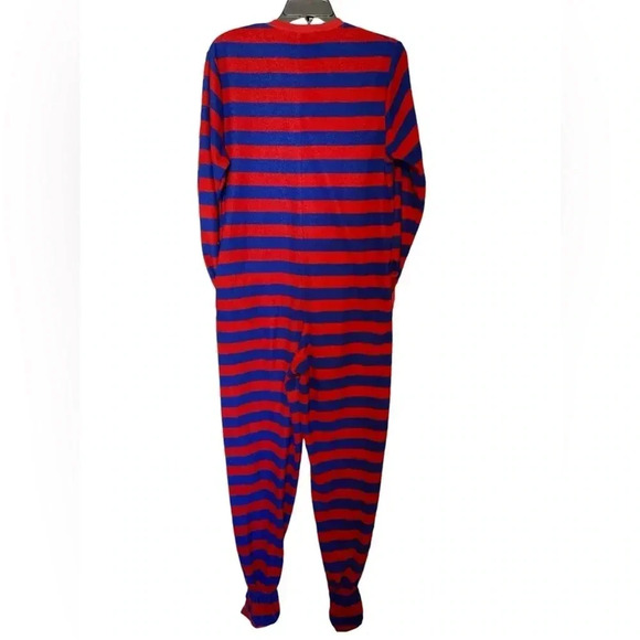 🐒 Sock Monkey red and blue striped onesie pajama adult size small 🐒 - Picture 4 of 7